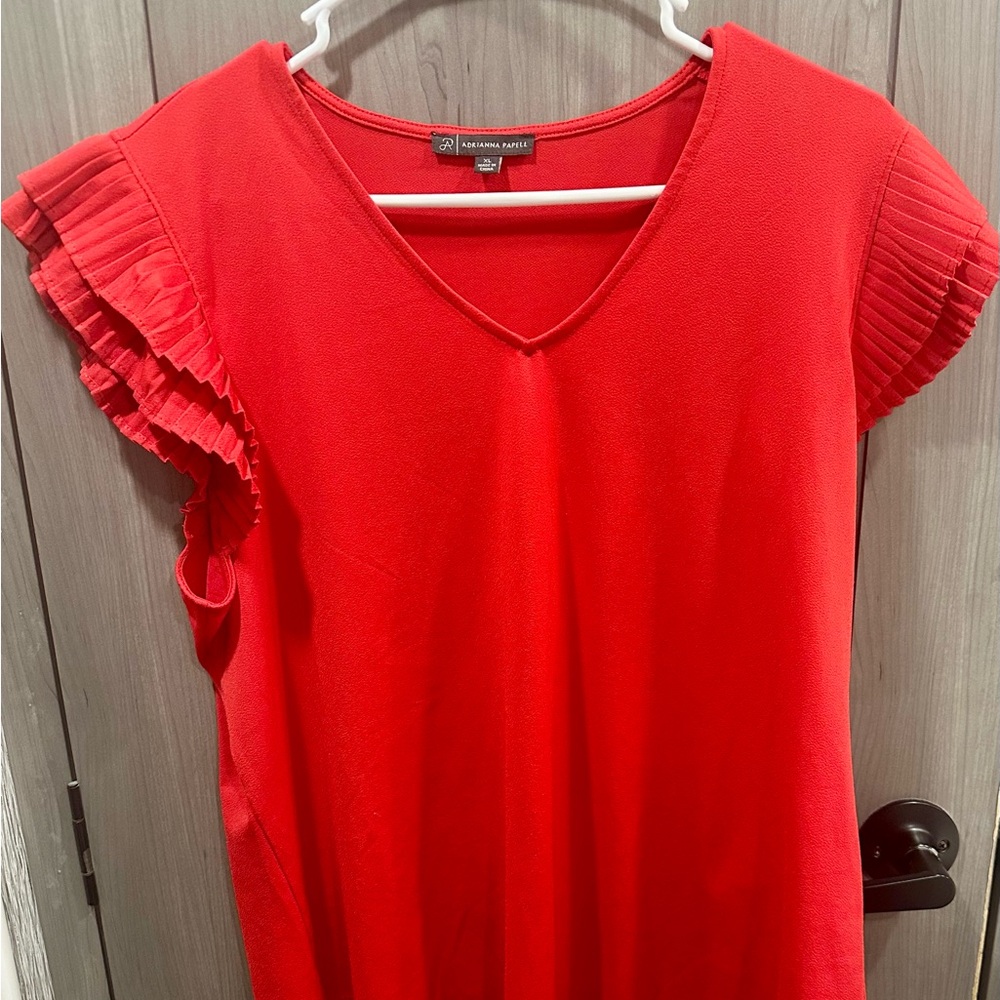 Adrianna Papell Vibrant Red Pleated Sleeve Blouse